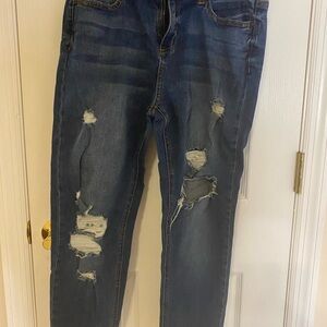 Blue Boyfriend Jeans with Distressed Details